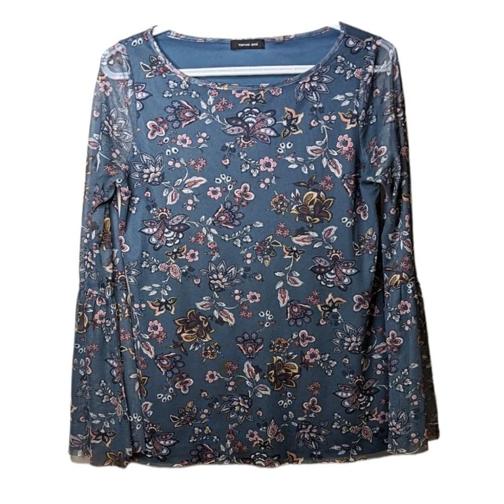 VERVE ami bell sleeves mech floral long sleeve shirt top Small @X